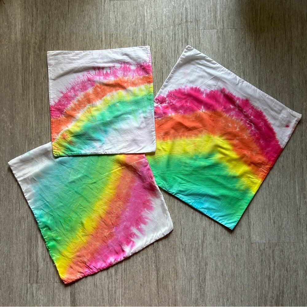 Handmade Rainbow Tie-Dye Cotton and Silk Pillow Covers Set of 3 14-Inch 18-Inch